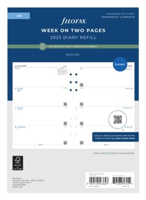 A5 Week on two pages English recycled paper 2025