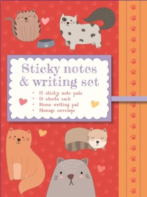 Sticky Notes and Writing Set: Cute Cats - Charming stationery wallet contai