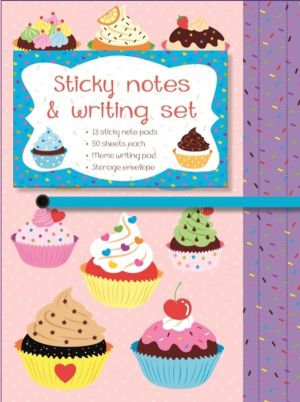 Sticky Notes and Writing Set: Cupcakes - Adorable stationery wallet set of