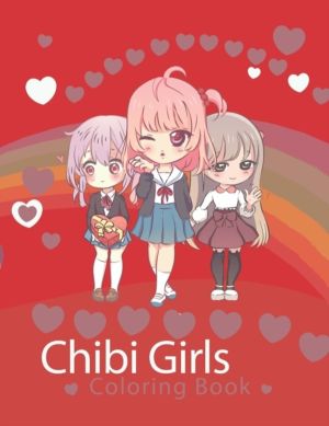 chibi girls coloring book for teens - kawaii red girl